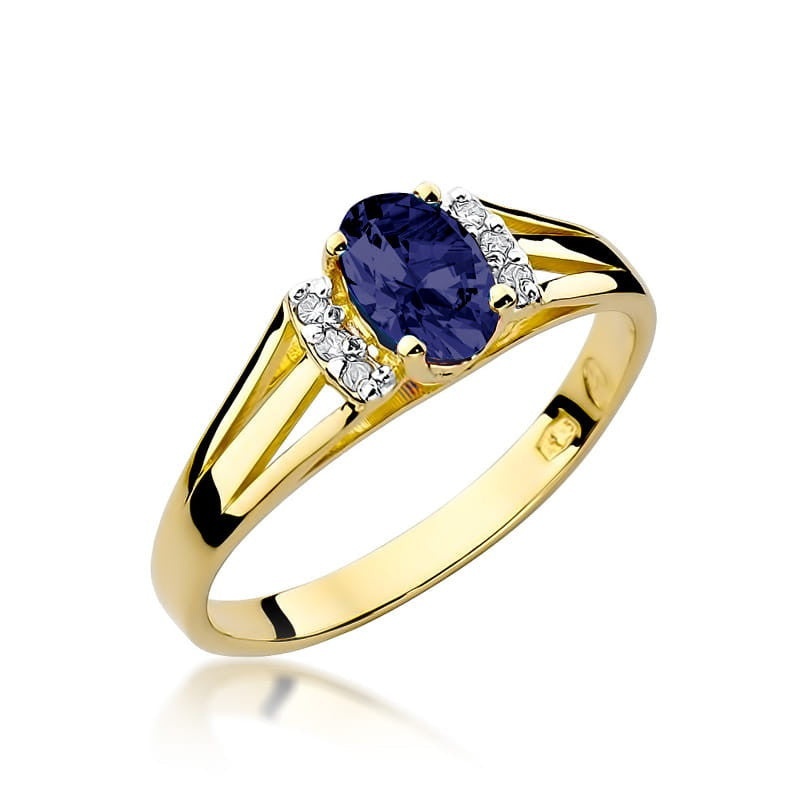 Inel Aur 14K cu Safir 0.70 ct si Diamante Naturale 0.05 ct (Varianta: Galben)