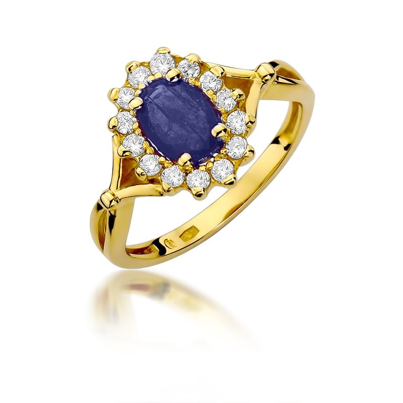 Inel Aur 14K cu Safir 0.90 ct si Diamante Naturale 0.28 ct (Varianta: Galben)
