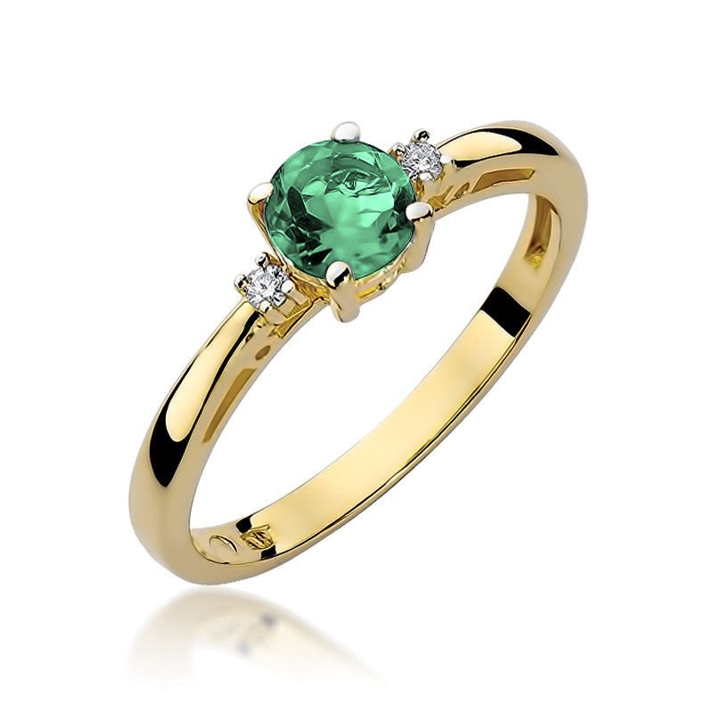Inel Aur 14K cu Smarald 0.50 ct si Diamante Naturale 0.03 ct (Varianta: Alb)
