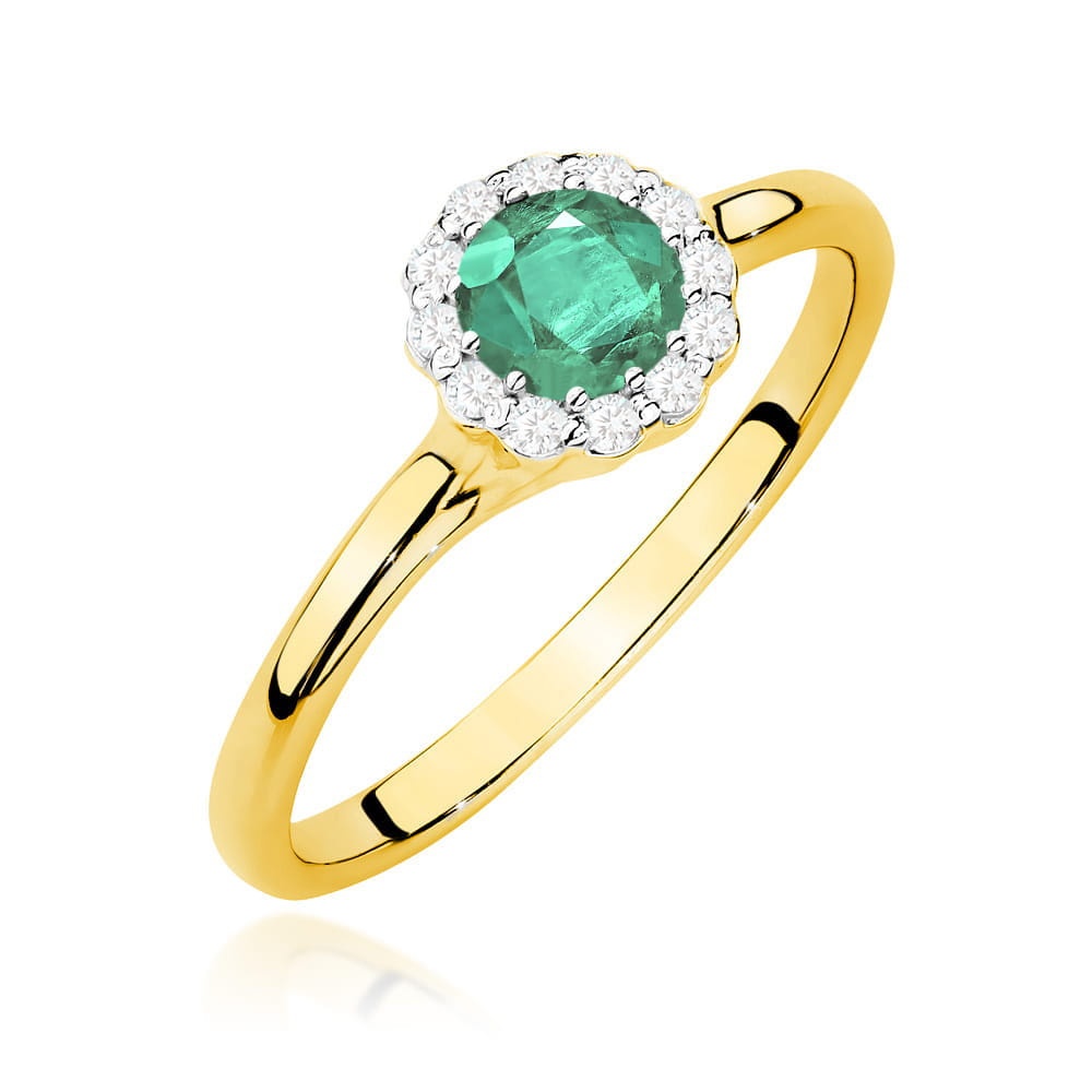 Inel Aur 14K cu Smarald 0.50 ct si Diamante Naturale 0.10 ct (Varianta: Galben)
