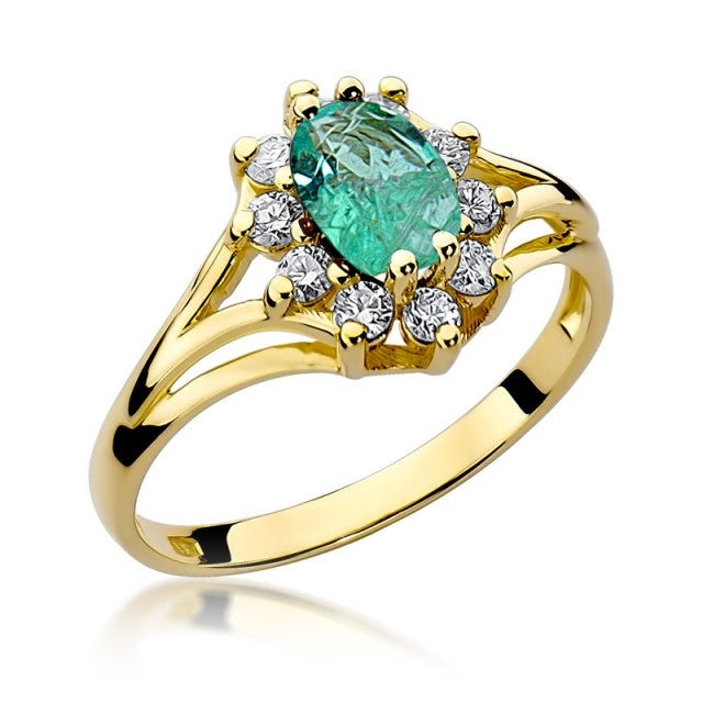 Inel Aur 14K cu Smarald 0.80 ct si Diamante Naturale 0.30 ct (Varianta: Galben)