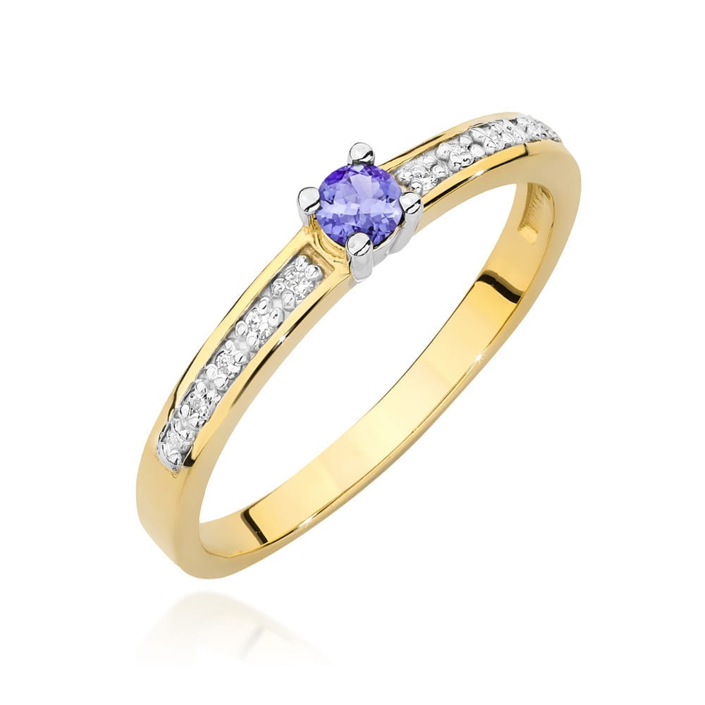 Inel Aur 14K cu Tanzanit 0.15 ct si Diamante Naturale 0.05 ct (Varianta: Galben)