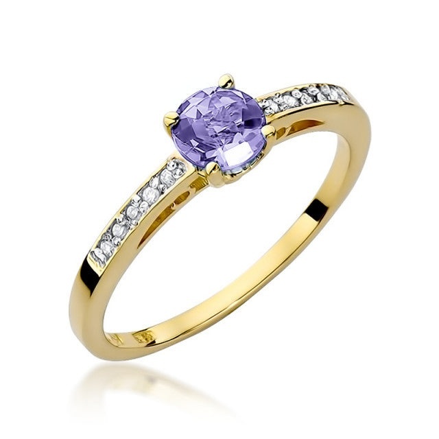 Inel Aur 14K cu Tanzanit 0.50 ct si Diamante Naturale 0.05 ct (Varianta: Galben)