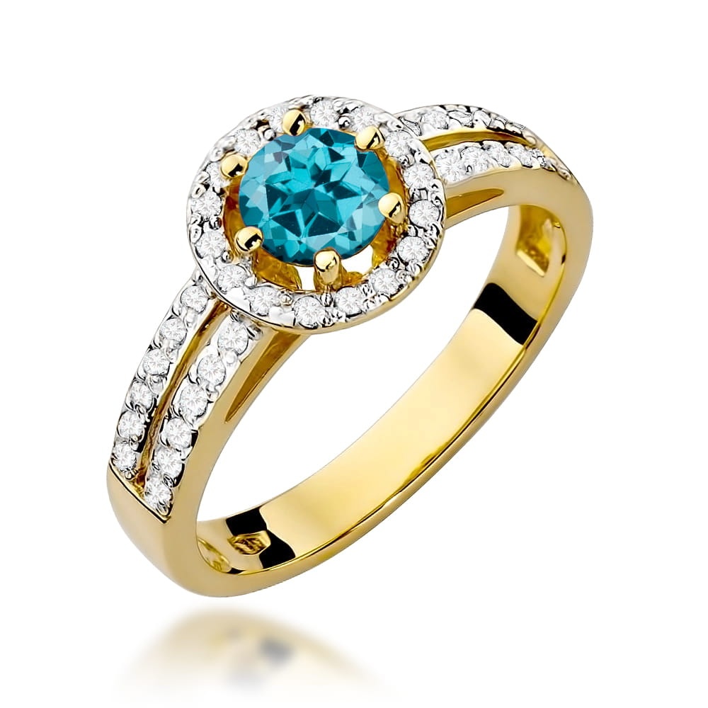 Inel Aur 14K cu Topaz London Blue 0.50 ct si Diamante Naturale 0.20 ct (Varianta: Galben)