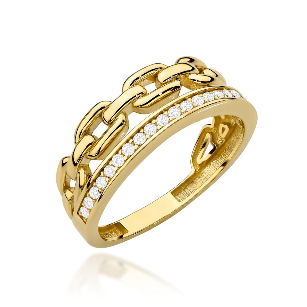 Inel Aur 14K Dublu cu Zirconii și Zale Delicate (Greutate: 2.13, Măsură: 11)
