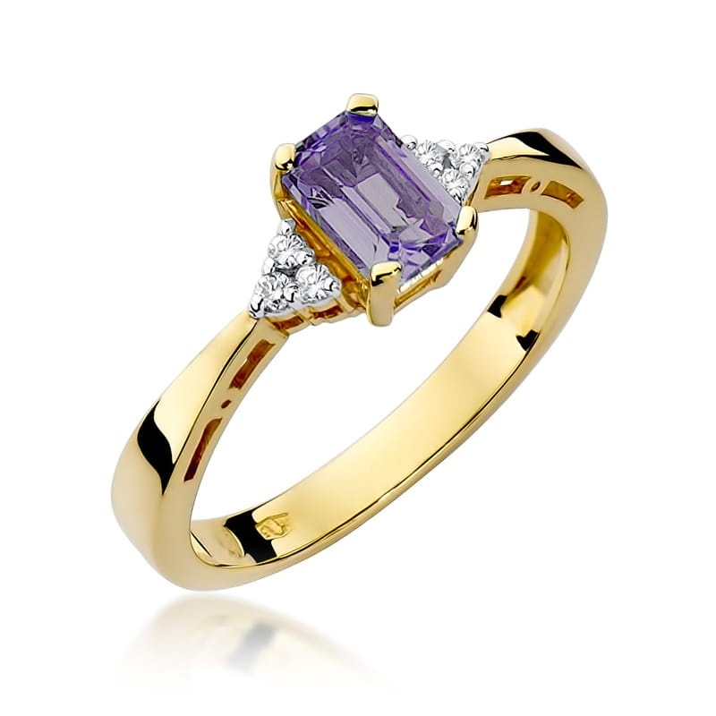 Inel Aur 9K cu Ametist 0.50 ct si Diamante Naturale 0.03 ct (Varianta: Galben)