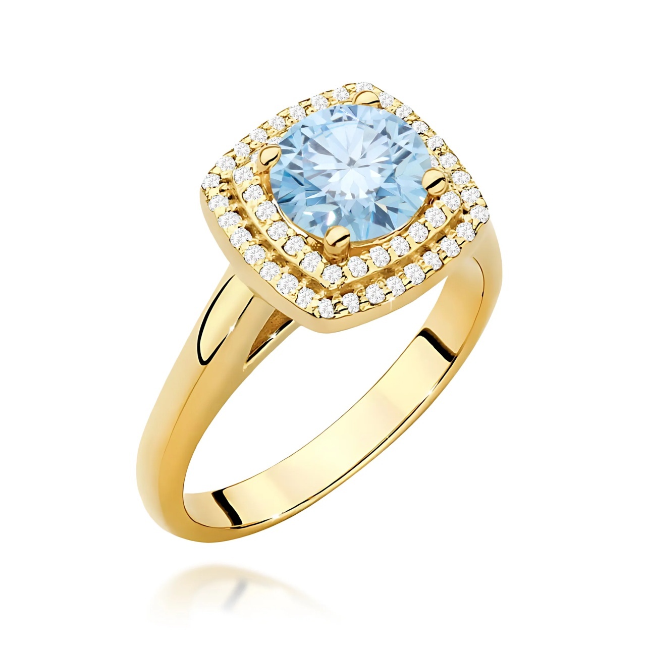 Inel Aur 9K cu Diamante Albastre de Laborator 1.28 ct (Varianta: Galben)