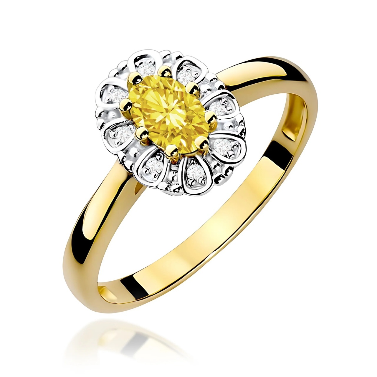 Inel Aur 9K cu Diamante Galbene de Laborator 0.57 ct (Varianta: Galben)