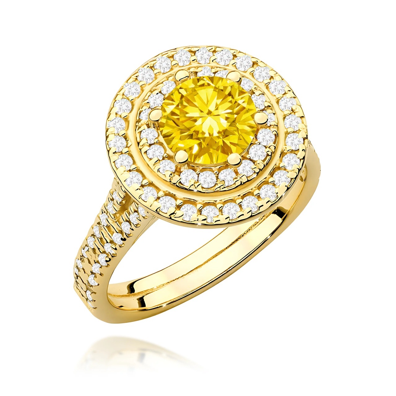 Inel Aur 9K cu Diamante Galbene de Laborator 1.63 ct (Varianta: Galben)