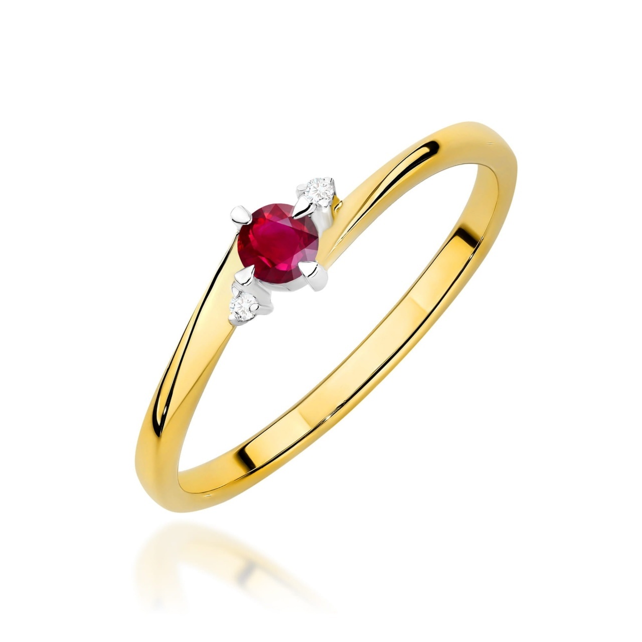 Inel Aur 9K cu Rubin 0.15 ct si Diamante Naturale 0.02 ct (Varianta: Galben)