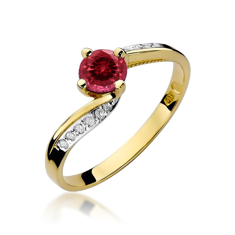 Inel Aur 9K cu Rubin 0.60 ct si Diamante Naturale 0.05 ct (Varianta: Galben)