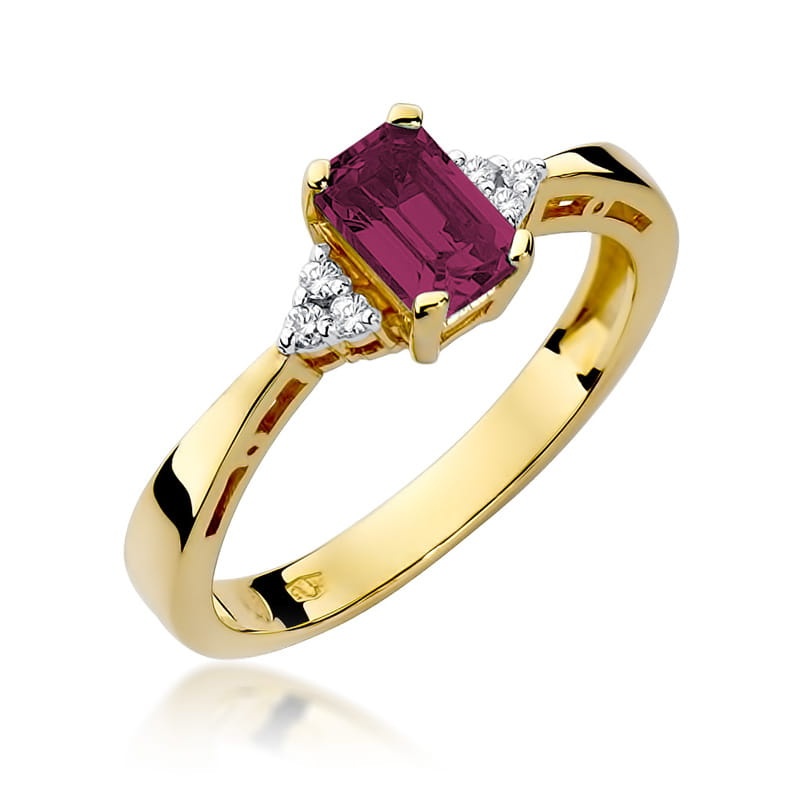 Inel Aur 9K cu Rubin 0.80 ct si Diamante Naturale 0.03 ct (Varianta: Galben)