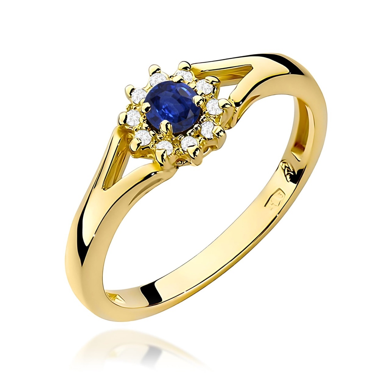 Inel Aur 9K cu Safir 0.15 ct si Diamante Naturale 0.09 ct (Varianta: Galben)