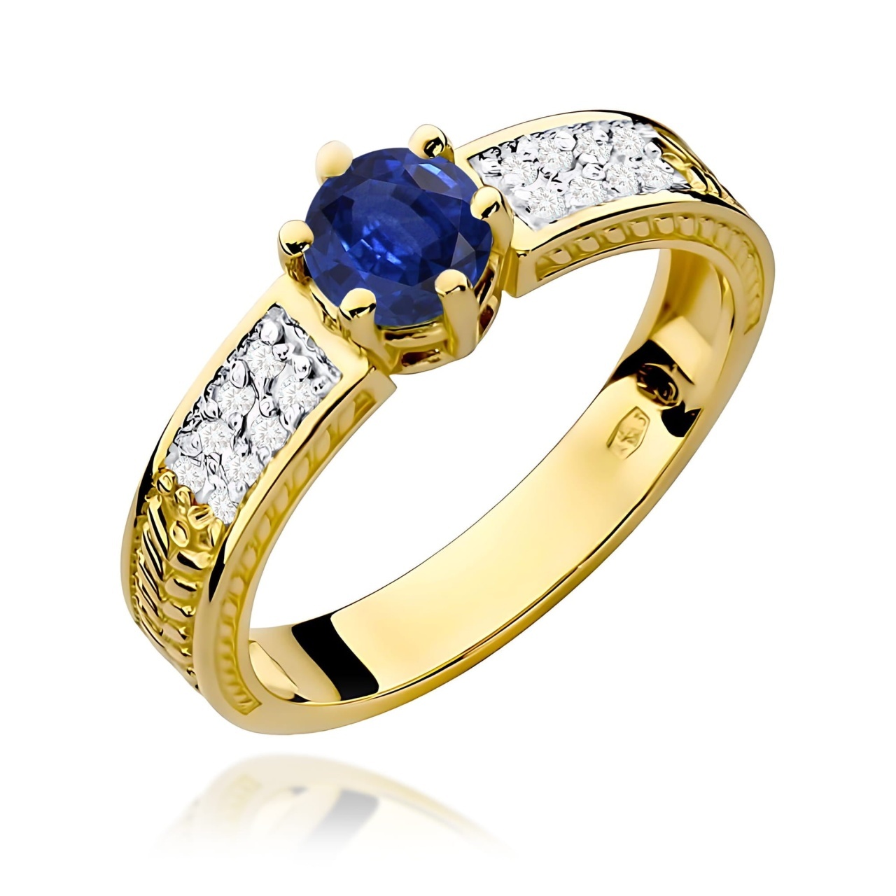 Inel Aur 9K cu Safir 0.50 ct si Diamante Naturale 0.08 ct (Varianta: Alb)