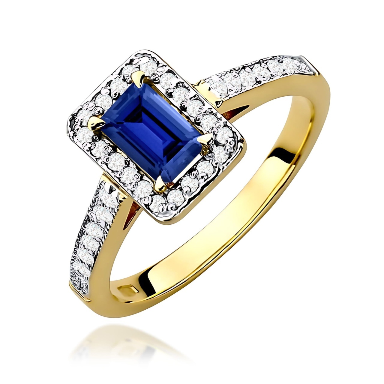 Inel Aur 9K cu Safir 0.60 ct si Diamante Naturale 0.22 ct (Varianta: Galben)