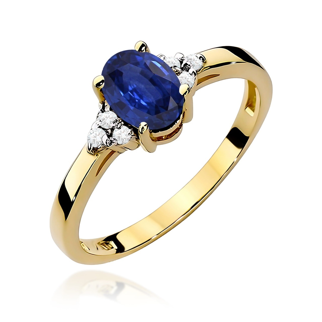 Inel Aur 9K cu Safir 0.90 ct si Diamante Naturale 0.05 ct (Varianta: Galben)