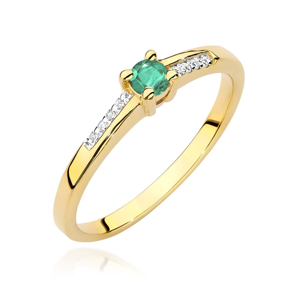 Inel Aur 9K cu Smarald 0.15 ct si Diamante Naturale 0.04 ct (Varianta: Galben)