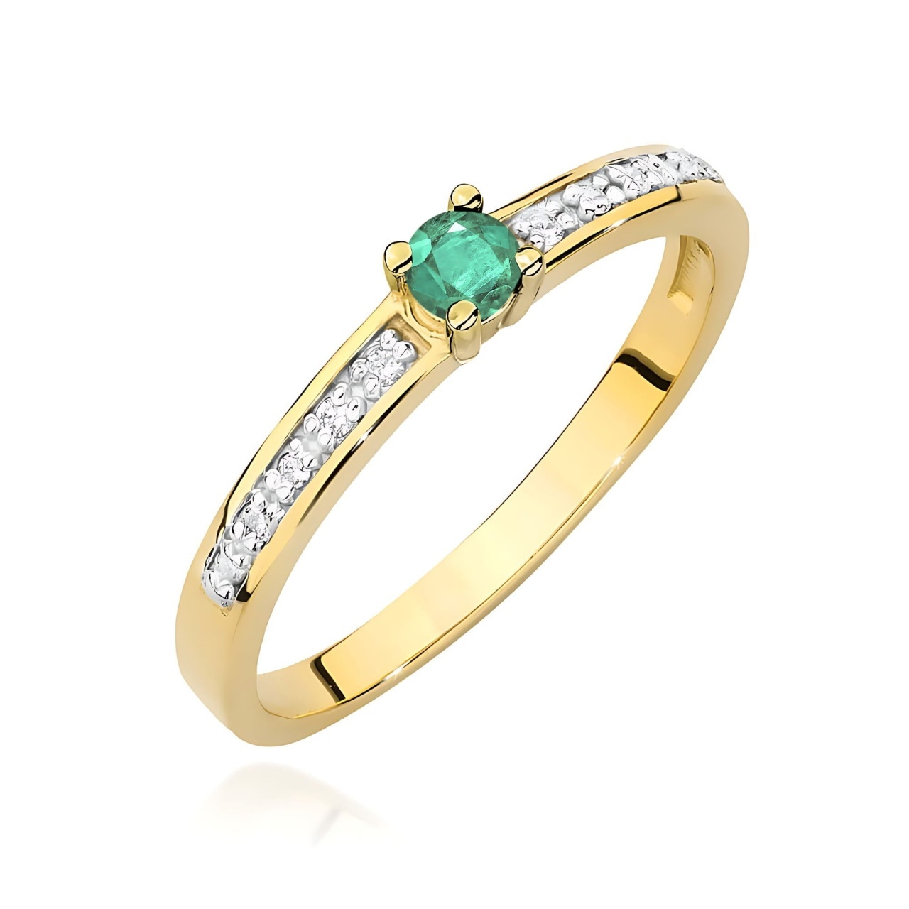 Inel Aur 9K cu Smarald 0.15 ct si Diamante Naturale 0.05 ct (Varianta: Galben)