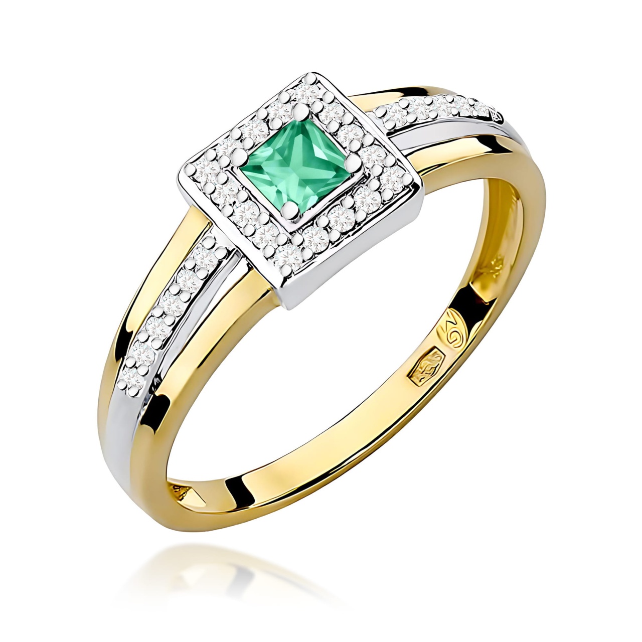 Inel Aur 9K cu Smarald 0.15 ct si Diamante Naturale 0.14 ct (Varianta: Galben)
