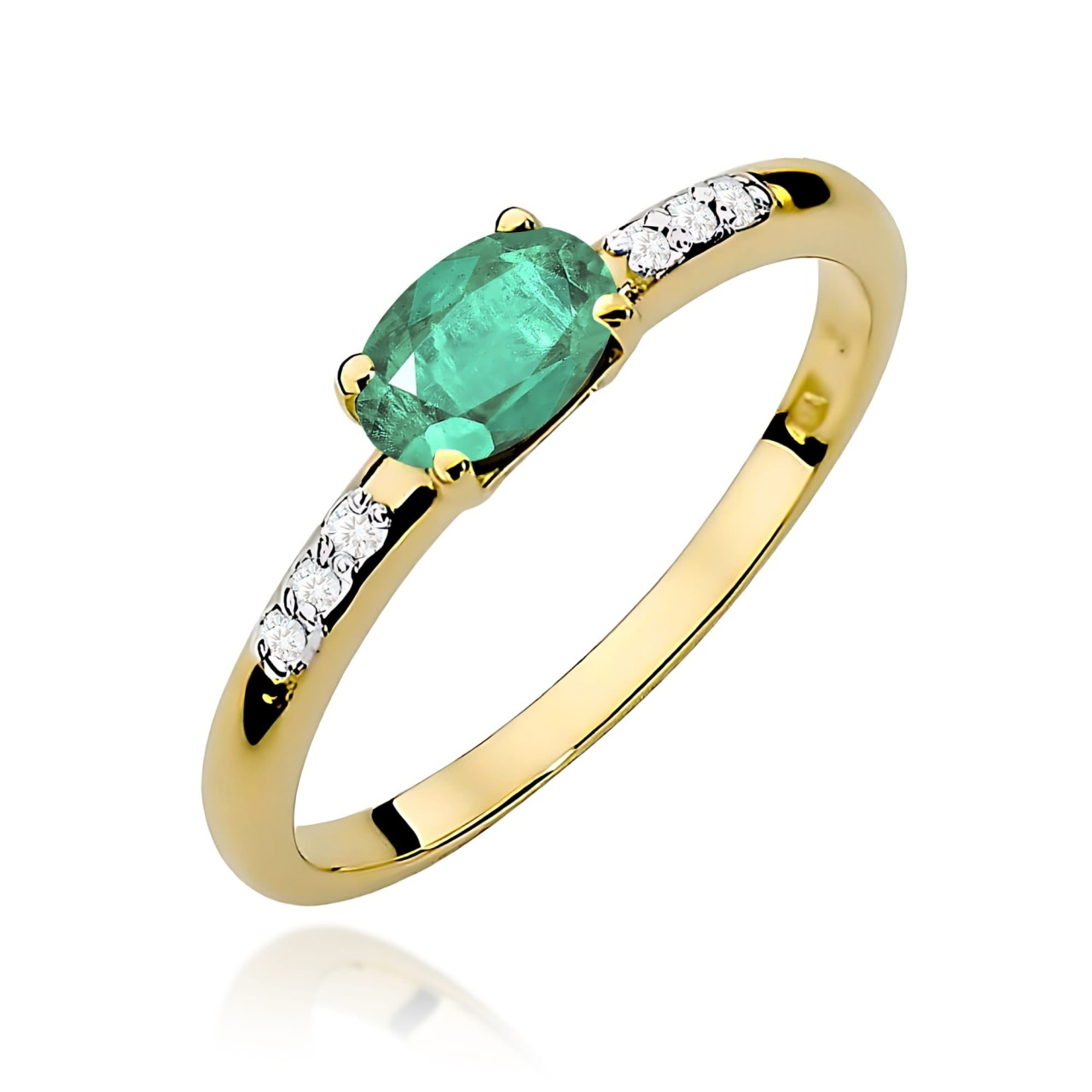 Inel Aur 9K cu Smarald 0.40 ct si Diamante Naturale 0.03 ct (Varianta: Galben)