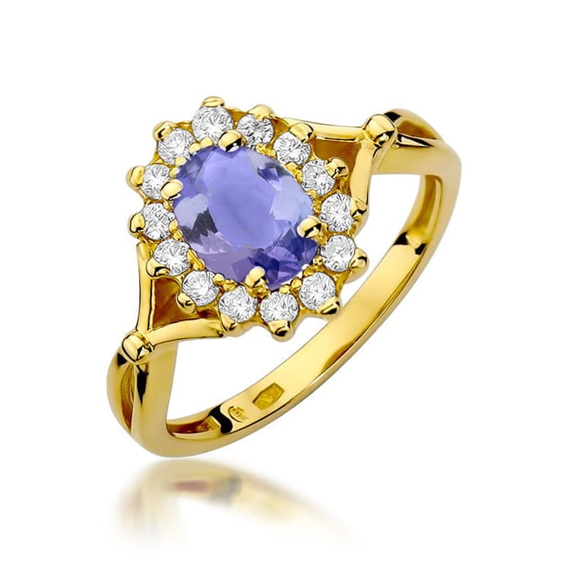 Inel Aur 9K cu Tanzanit 0.70 ct si Diamante Naturale 0.28 ct (Varianta: Galben)