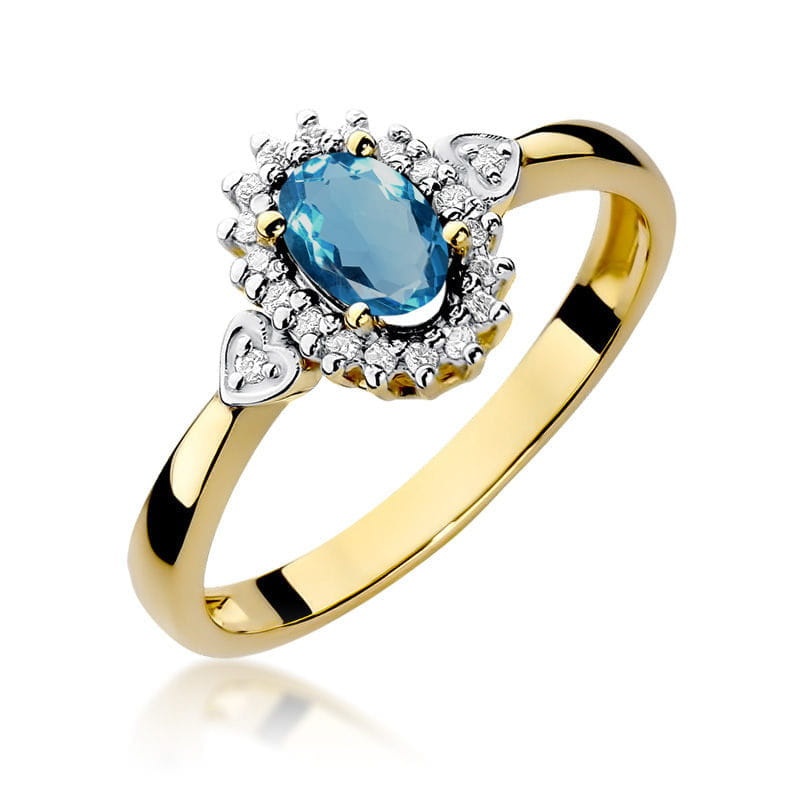Inel Aur 9K cu Topaz London Blue 0.50 ct si Diamante Naturale 0.10 ct (Varianta: Galben)