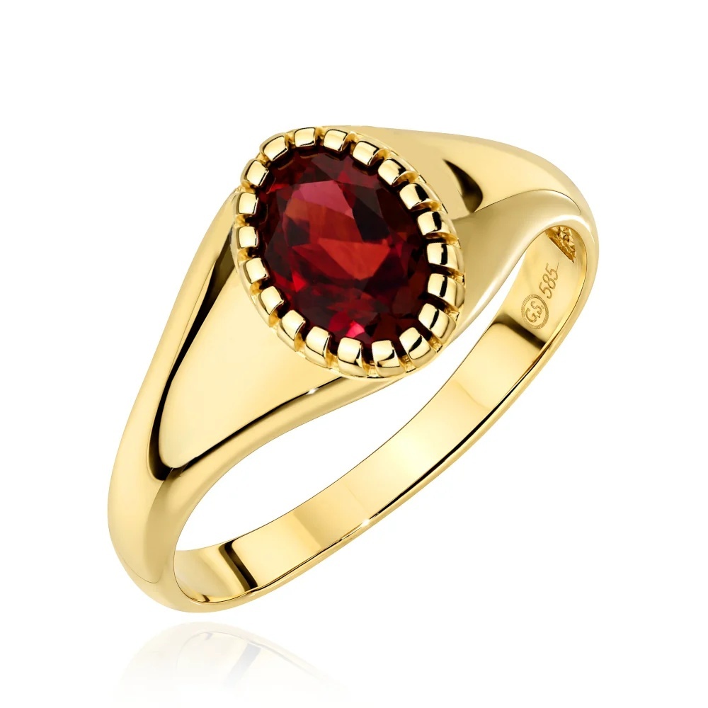 Inel Din Aur 14K Cu Pietre Naturale De Granat Oval (Greutate: 1.90, Măsură: 13)