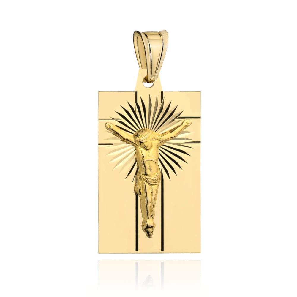 Medalion Aur 14K cu Iisus Răstignit și Raze - Eleganță Divină (Greutate: 1.76)