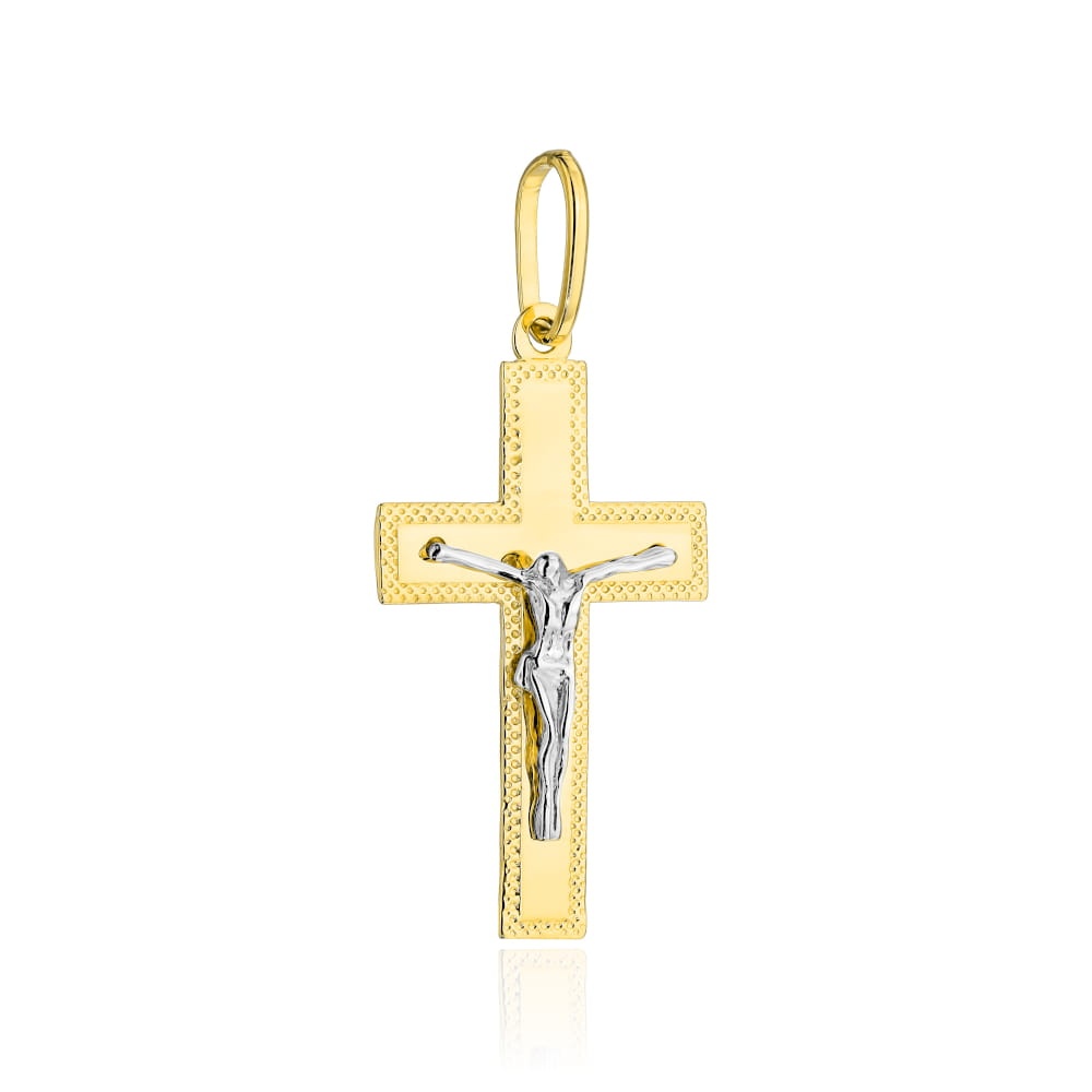 O cruce de aur decorată cu diamante cu Isus în două culori de aur mediu (Greutate: 2.06)