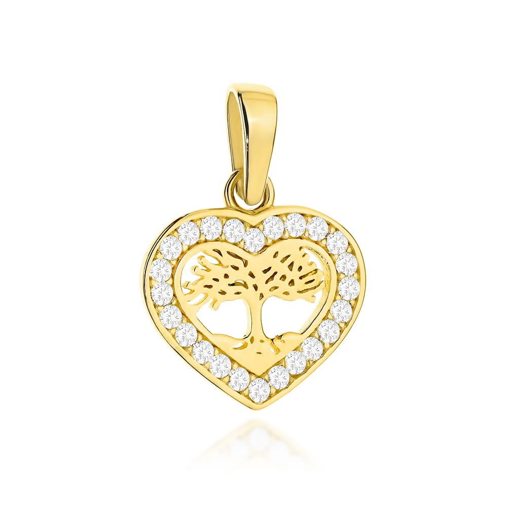 Pandantiv Aur 14K Copacul Vieții În Inimă Cu Cristale De Zirconiu (Greutate: 0.77)