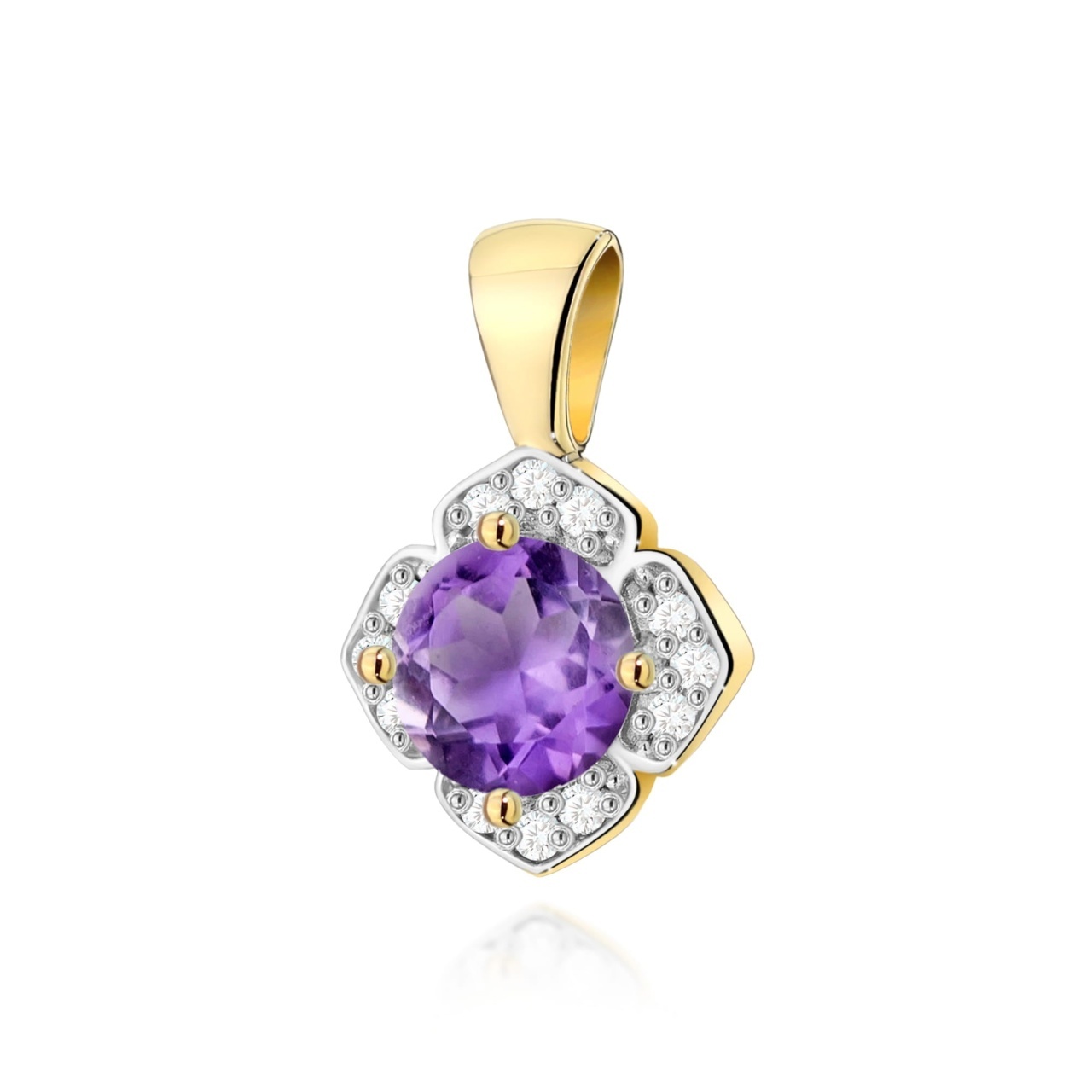 Pandantiv Aur 14K cu Ametist 0.50 ct si Diamante Naturale 0.06 ct (Varianta: Galben)