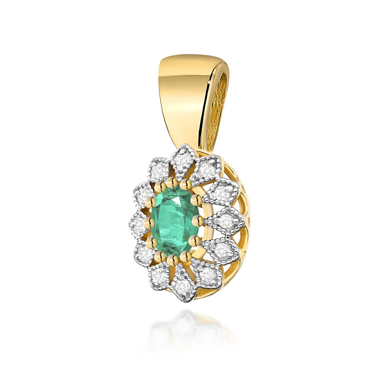 Pandantiv Aur 14K cu Smarald 0.40 ct si Diamante Naturale 0.10 ct (Varianta: Galben)