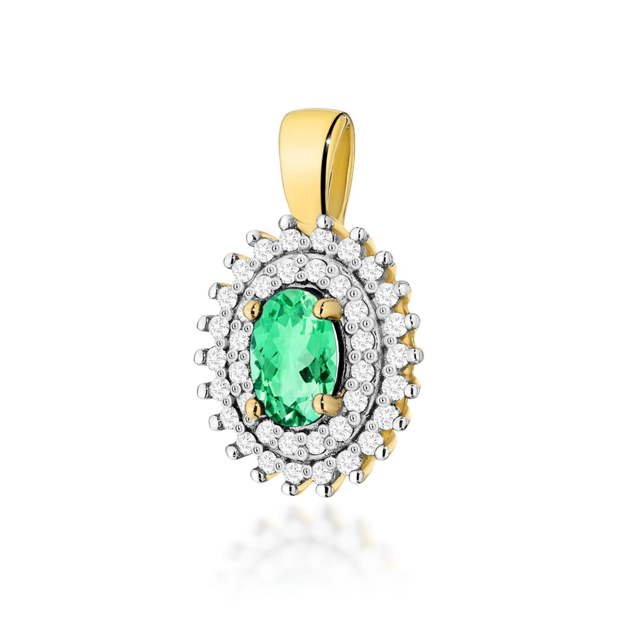 Pandantiv Aur 14K cu Smarald 0.40 ct si Diamante Naturale 0.19 ct (Varianta: Galben)