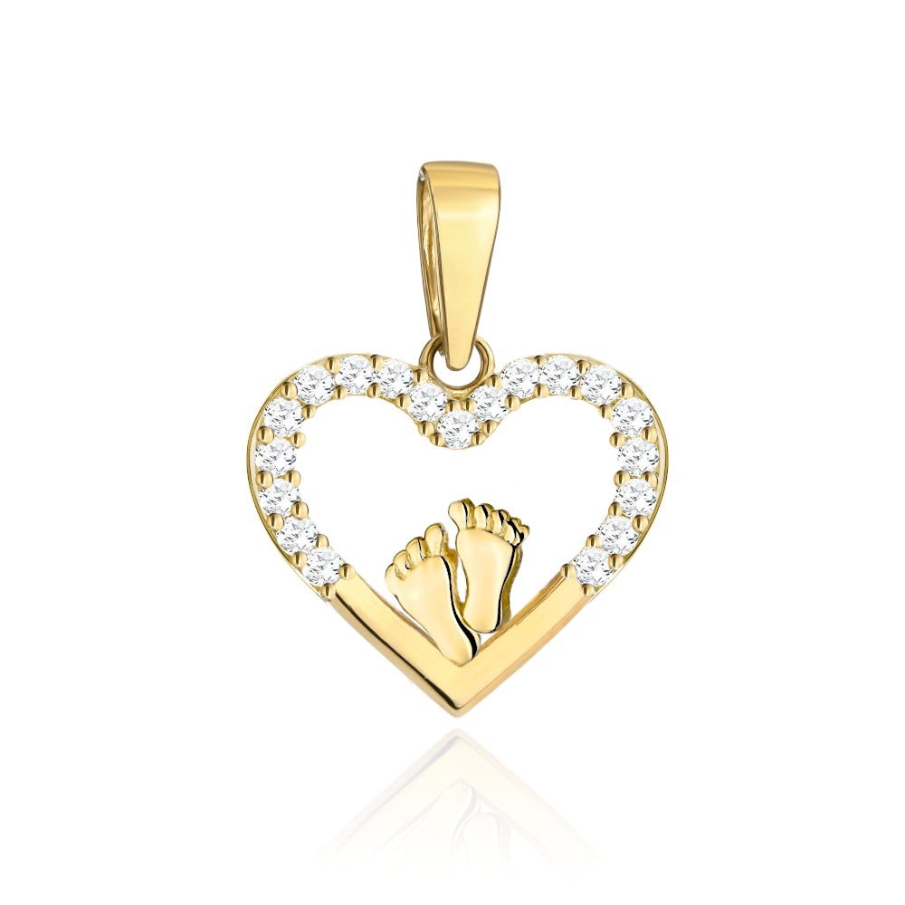 Pandantiv Aur 14K Inimă cu Zirconii și Piciorușe - Eleganță Românească (Greutate: 1.17)