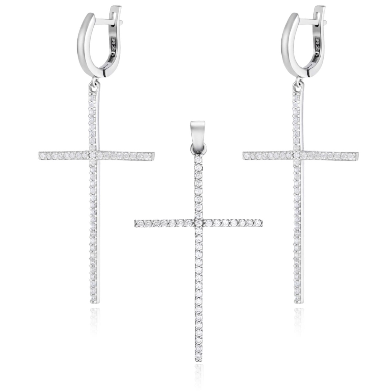 Set cercei si pandantiv din Argint 925 Slim Crystal Cross