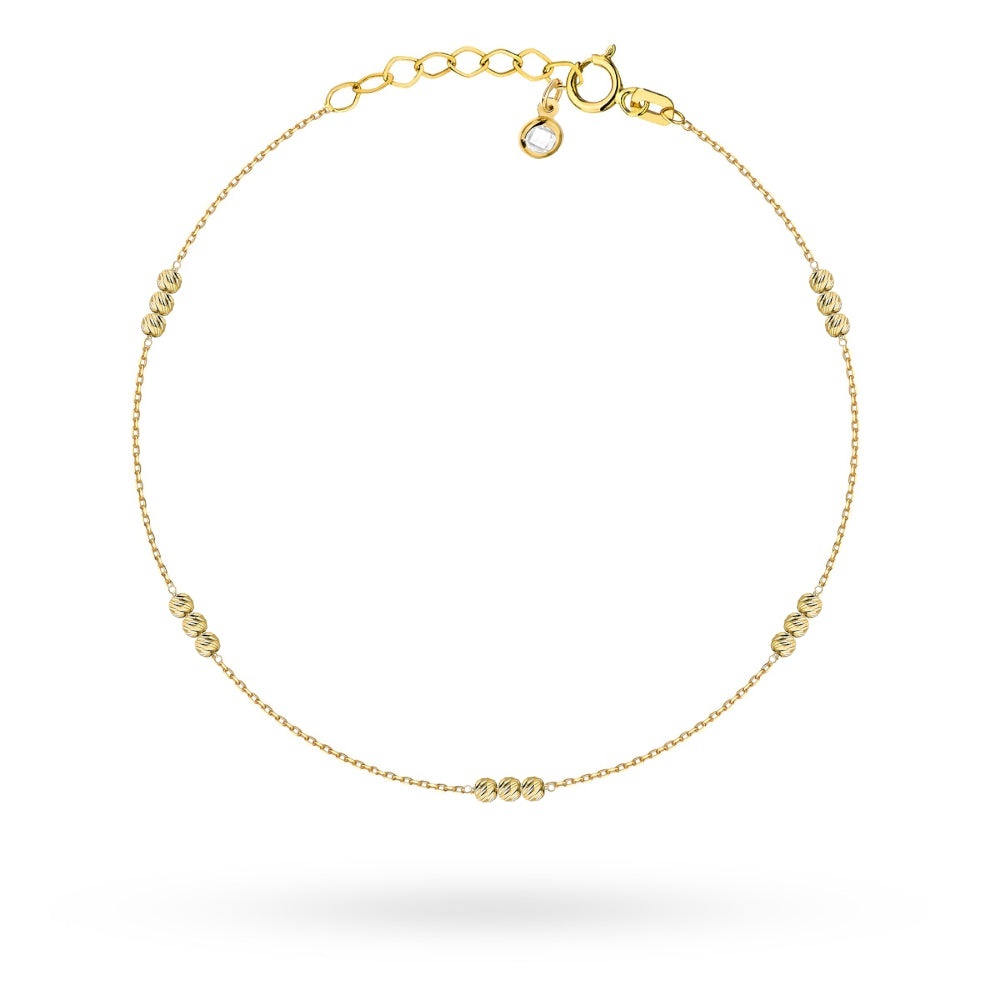 Brățară de Gleznă Aur 14K Cu Mărgele Triple Diamantate (Greutate: 1.39)