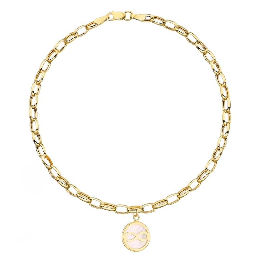 Brățară Din Aur 14K Ovale Împletite, Cerc Cu Sedaf De Perlă Și Simbolul Infinitului (Greutate: 2.00, Măsură: 17 cm)