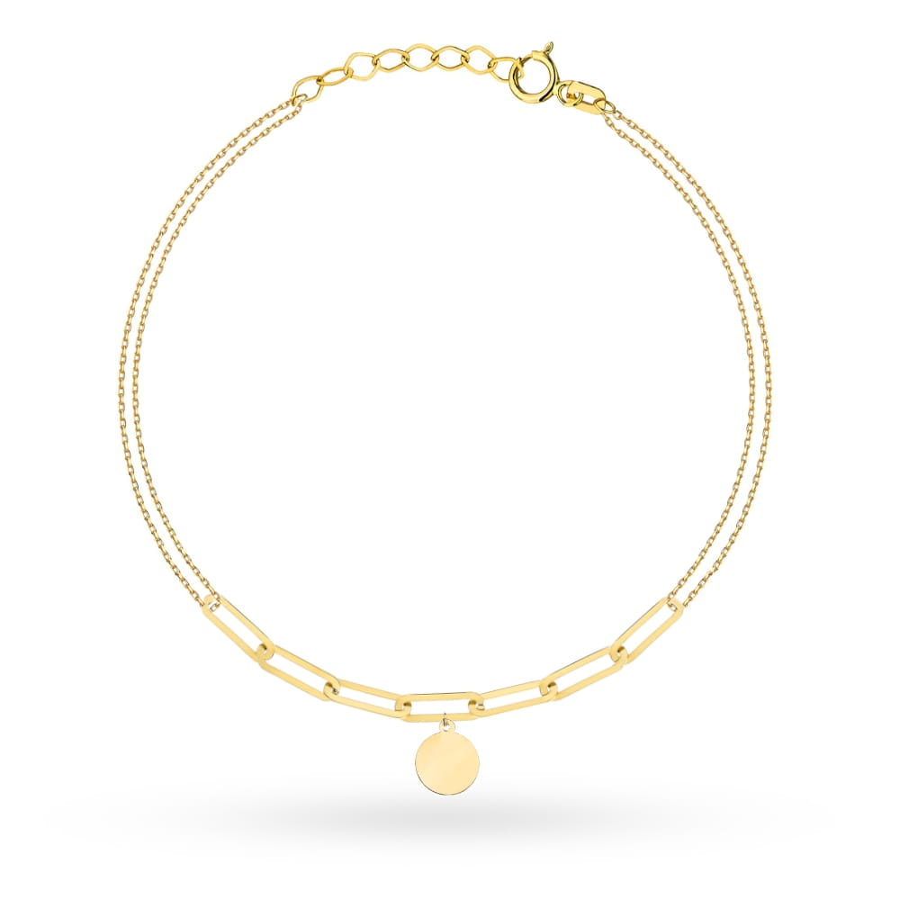 Brățară Eleganță Aur 14K Pe Lanț Dublu Cu Zale Lungi Și Cerc Plin (Greutate: 1.40)