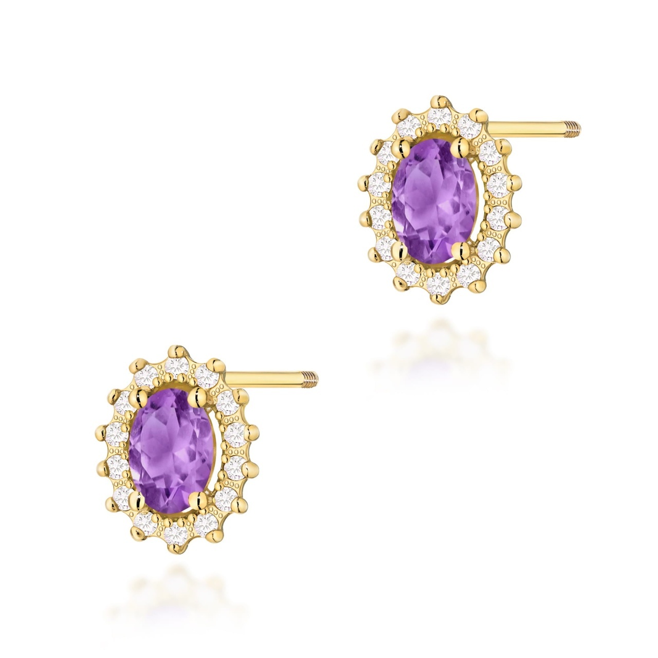 Cercei Aur 14K cu Ametist 0.40 ct si Diamante Naturale 0.24 ct Filet cu Protectie (Varianta: Galben)