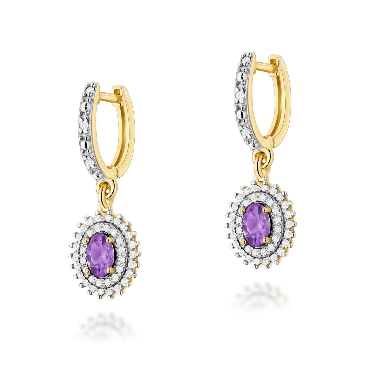 Cercei Aur 14K cu Ametist 0.40 ct si Diamante Naturale 0.44 ct (Varianta: Galben)