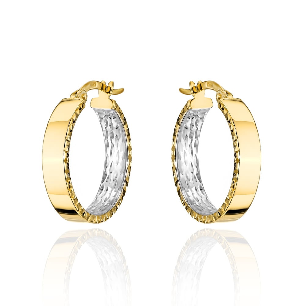 Cercei Aur 14k cu Creole Netede si Model Alb Ajurat (Greutate: 1.97)