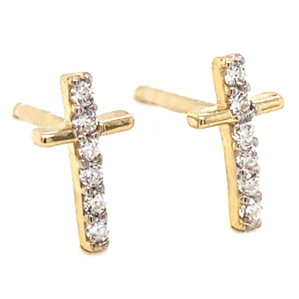 Cercei Aur 14k cu Cruciulita si Zirconii Albe (Greutate: 0.69)