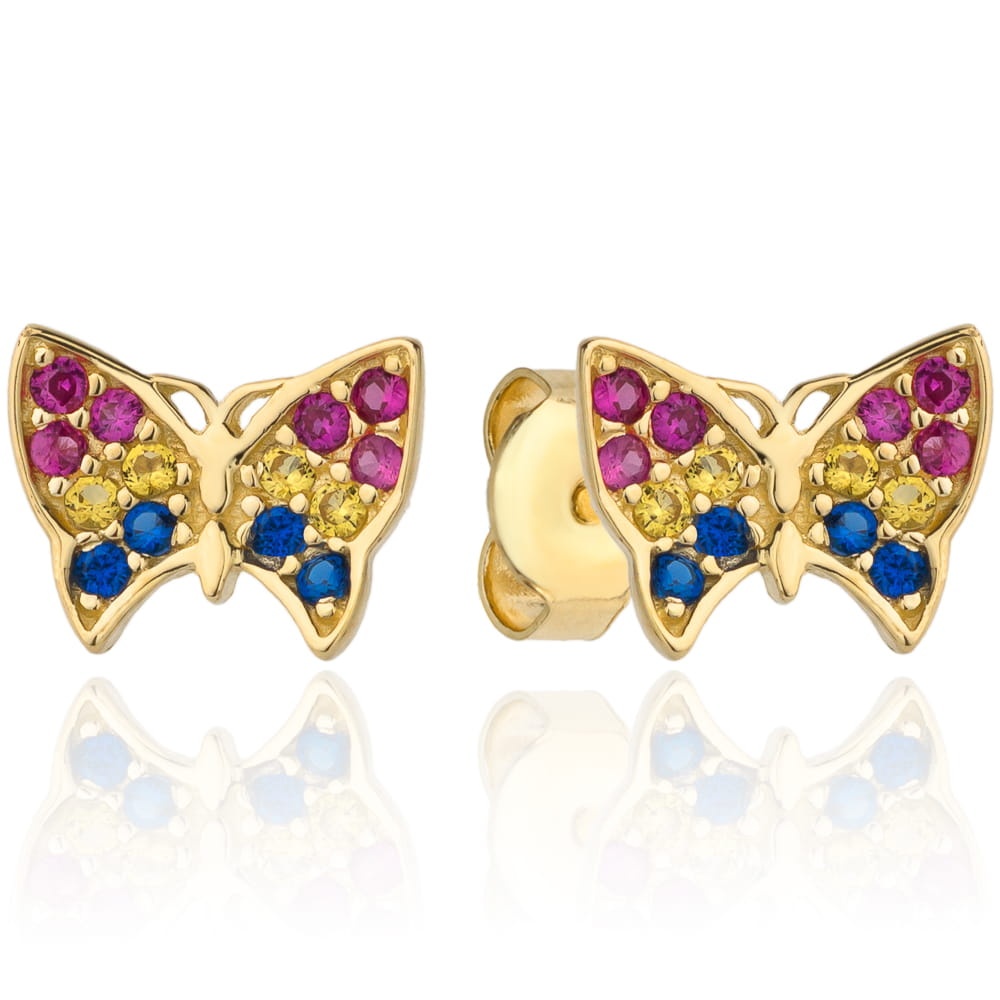 Cercei Aur 14k cu Fluturas si Zirconii Multicolore (Greutate: 1.23)