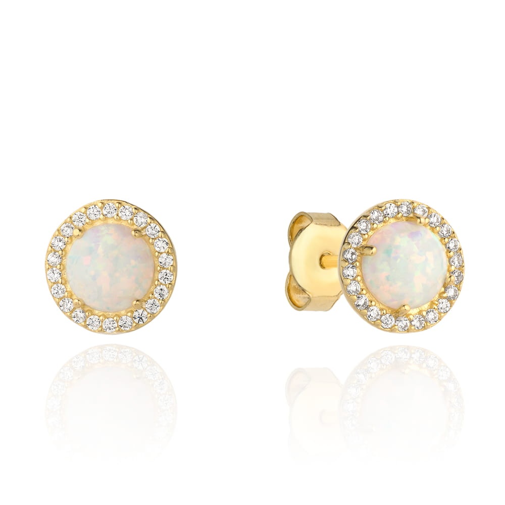 Cercei Aur 14k cu Opal si Zirconii Albe (Greutate: 1.72)
