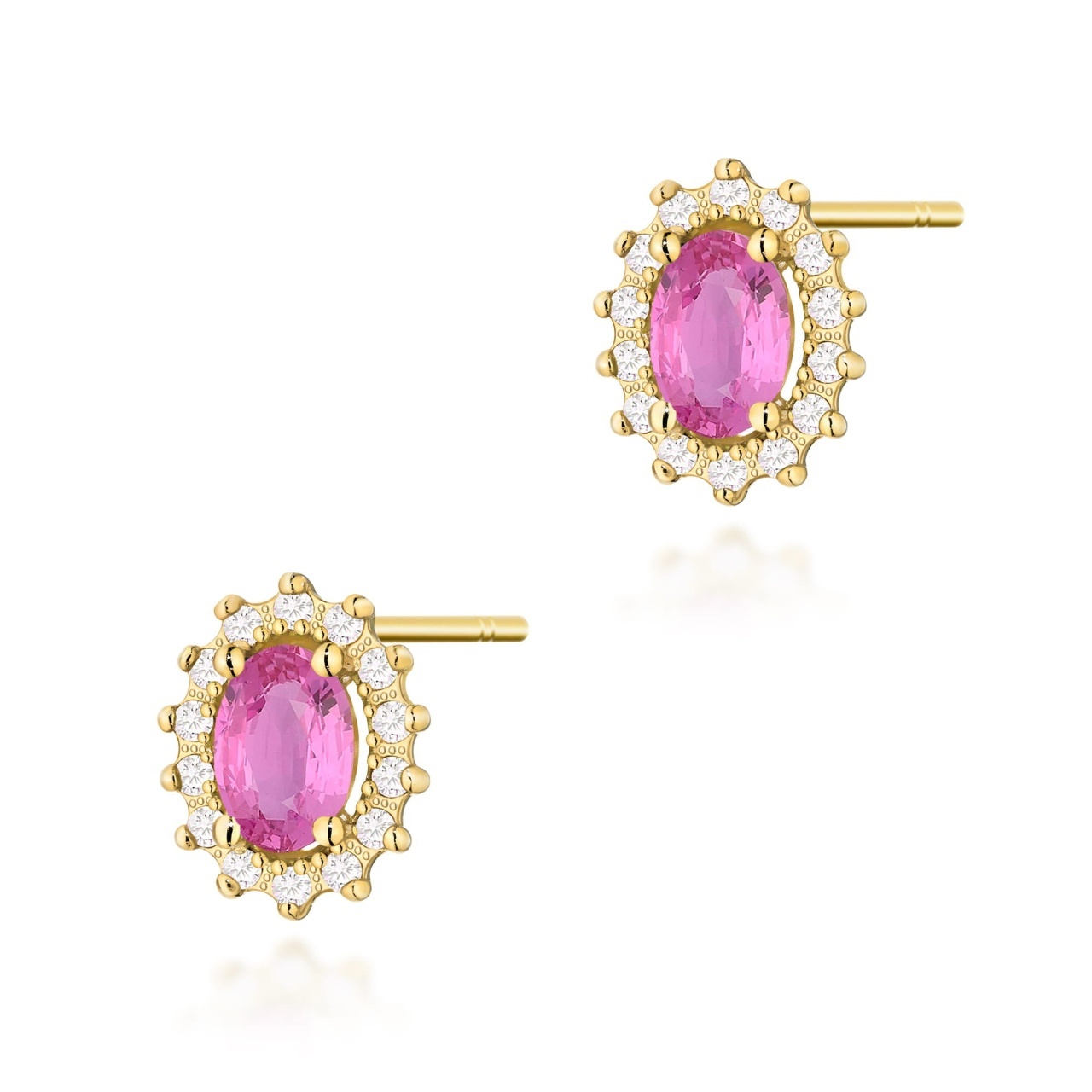 Cercei Aur 14K cu Pink Sapphire 0.50 ct si Diamante Naturale 0.24 ct (Varianta: Galben)