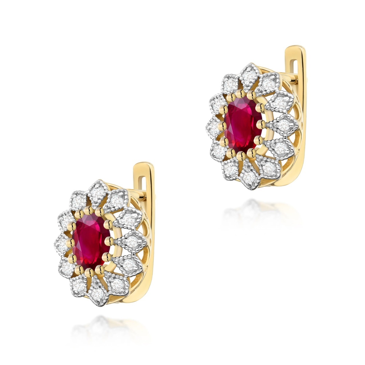 Cercei Aur 14K cu Rubin 0.60 ct si Diamante Naturale 0.21 ct (Varianta: Galben)