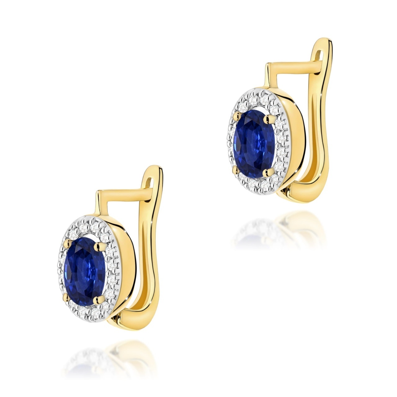 Cercei Aur 14K cu Safir 0.70 ct si Diamante Naturale 0.16 ct (Varianta: Galben)