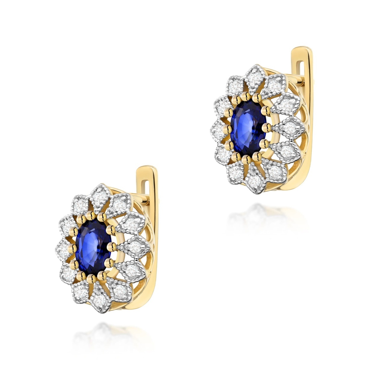 Cercei Aur 14K cu Safir 0.70 ct si Diamante Naturale 0.21 ct (Varianta: Galben)