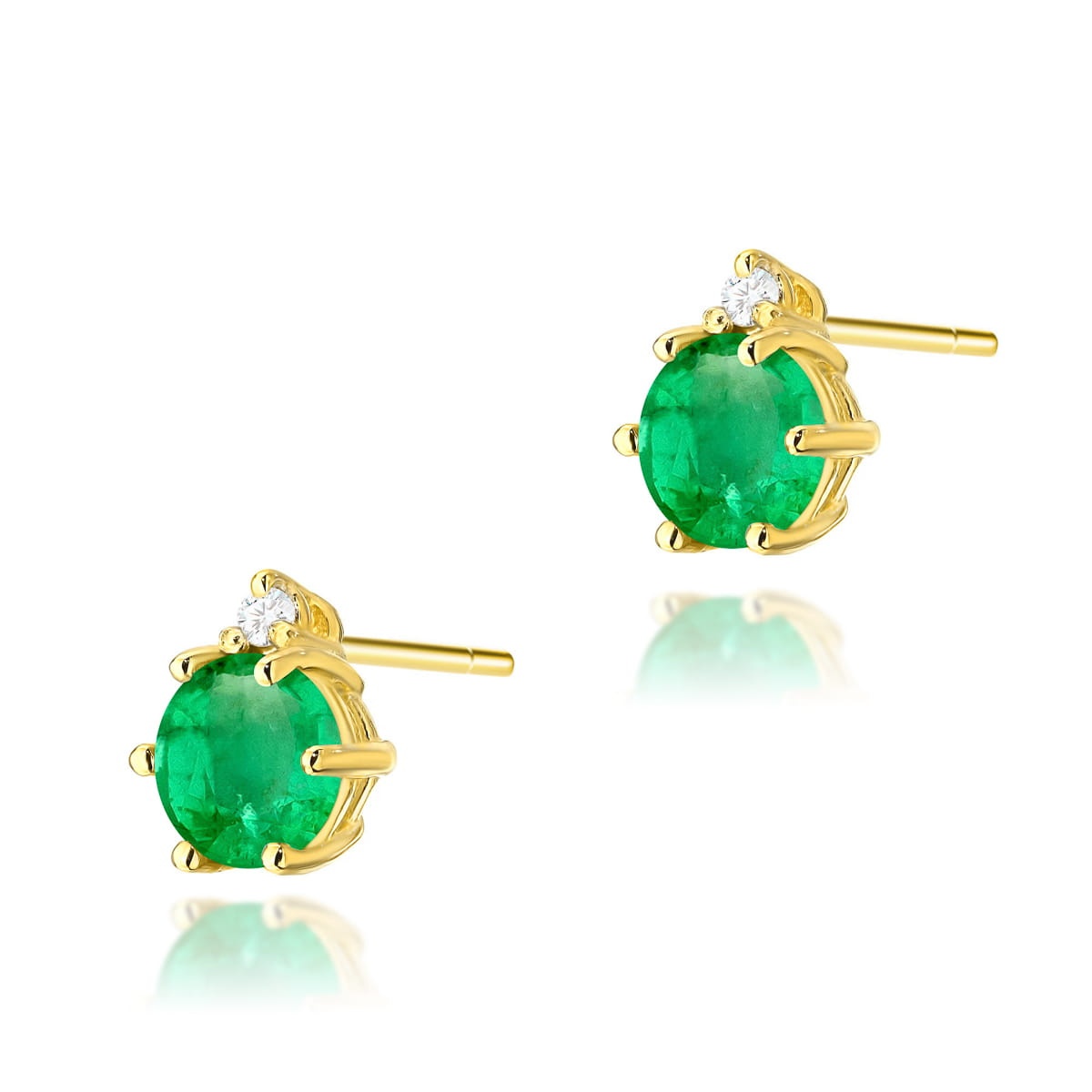 Cercei Aur 14K cu Smarald 0.50 ct si Diamante Naturale 0.03 ct (Varianta: Galben)