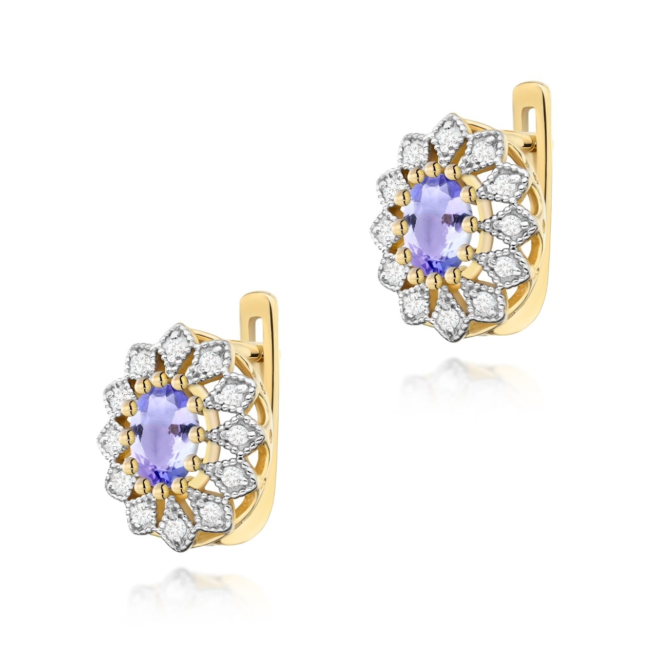 Cercei Aur 14K cu Tanzanit 0.40 ct si Diamante Naturale 0.21 ct (Varianta: Galben)